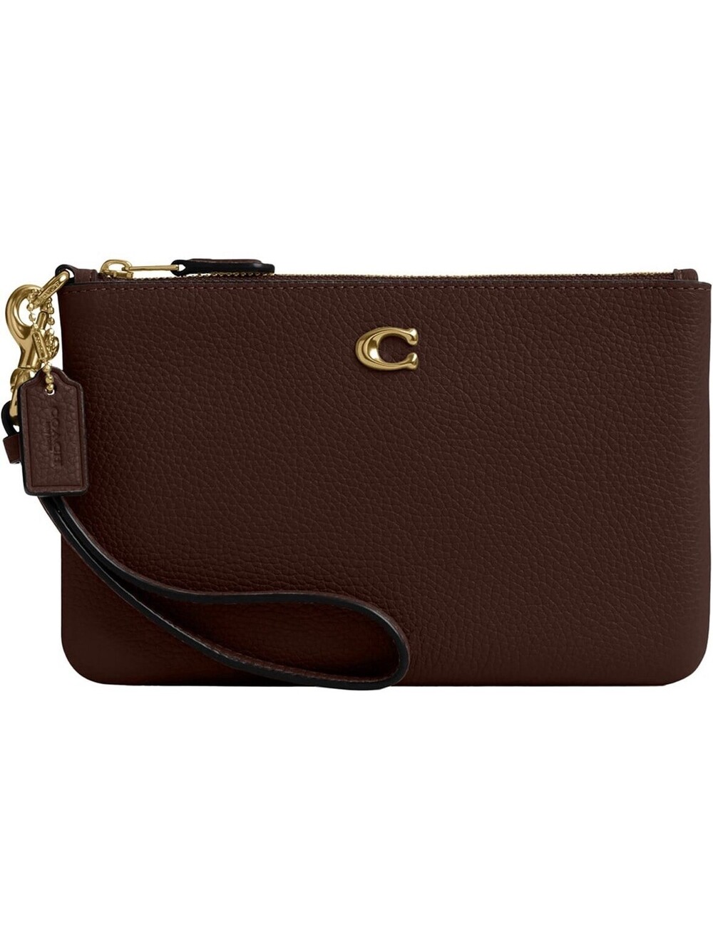 Coach Essential Small Pebbled leather Wristlet Clutch Brass/Maple NWT
